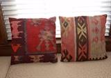 Red Kilim Pillow, Macedonia & Terra Cotta Anatolian Kilim Pillow