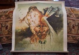 Oil Painting on Canvas of Native American & Eagle, Signed G. Bogard