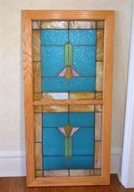 Stained Glass Piece with 2 Floral Panels