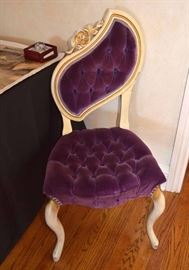 ​Queen Anne Rose Carved Purple Velvet Tufted Chair 