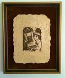 Vintage Rodney Winfield Heavy Etched Stone Travertine Plaque (Mounted & Framed)