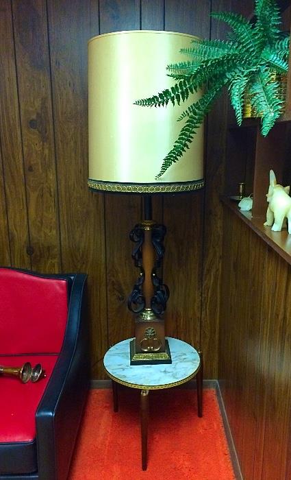 Small Vintage MCM Table, LARGE Vintage Lamp