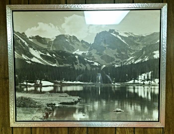Large Vintage Framed Photograph of Mountain Scene