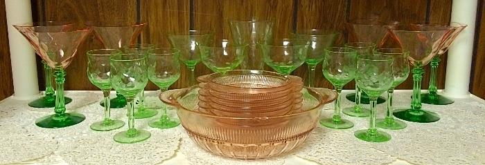 Vintage Pink & Green Glass (Vintage & Depression)