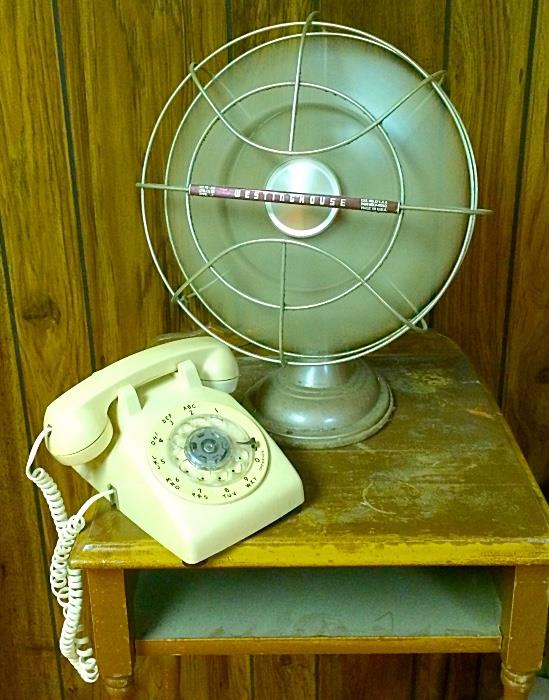 Vintage Westinghouse Fan (Works Great!), Vintage Phone, Vintage Telephone Stand (TLC)