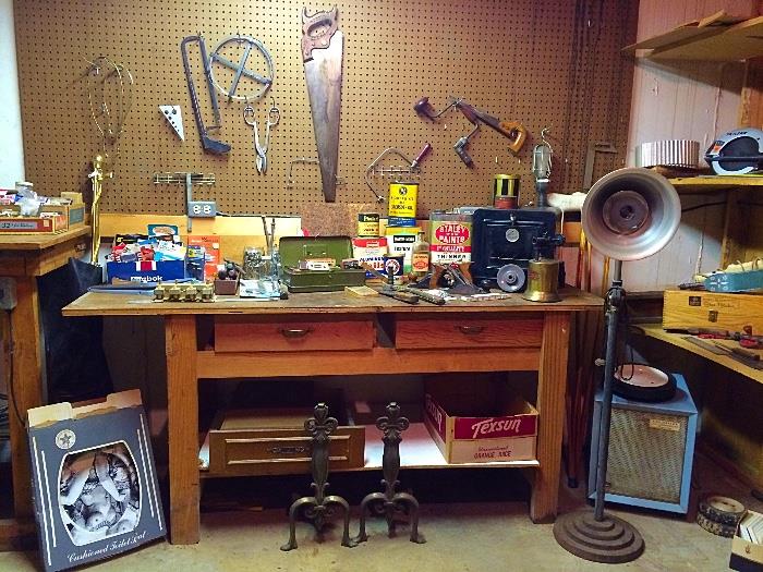 Vintage & Newer Tools, Work Bench, Table Saw & More