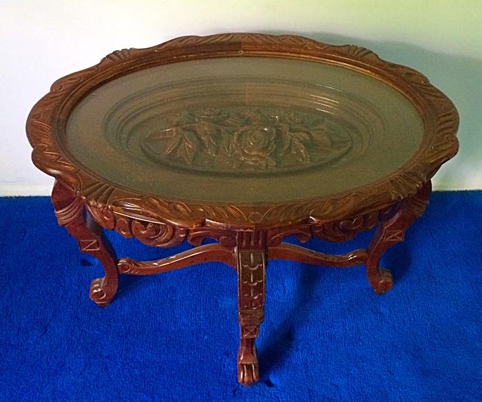 Gorgeous 1930s Carved Rose End Table