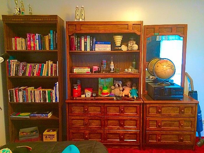 Vintage Bookcase, Vintage Chest with Hutch, Vintage Dresser & Mirror, Vintage Globe, & More