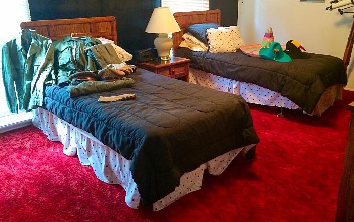 Two Vintage Twin Beds & Nightstand