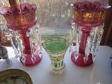 Cranberry Lustres and Bohemian vase