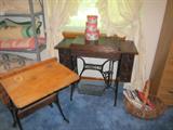 antique singer sewing machine and school desk