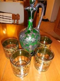 Vintage Sterling /Glass Decanter/Glasses 