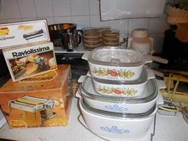 Vintage Pasta and Ravioli Machine..Drying Rack. Corning Ware Blue Corn Flower ,Spice O life