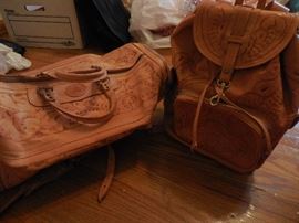 Hand Tooled Leather Carry On..and Back Pack..Made in Italy