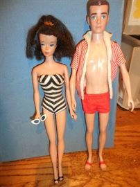 Vintage #4 Barbie in Original Swimsuit, heels, Sunglasses (she has her book also) and she is a rarity..she has nipples..KEN..original 