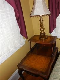 Vintage Mahogany Leather Top, Step End Occasional Table