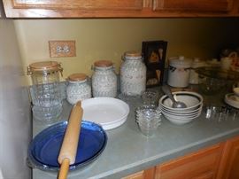 Kitchen..Cobalt Pie Plate, Rolling Pin, Canister Sets 