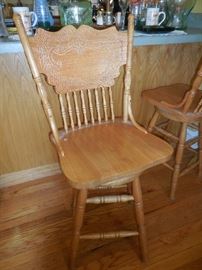 Oak Hand Carved Kitchen Bar Stools, Swivel