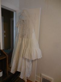 Vintage Wedding Gown, Veil. Slip