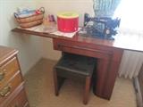 Singer sewing machine, cabinet, bench