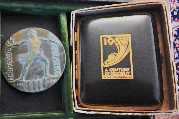 1933 Century of Progress Cigarette Case and Medal 