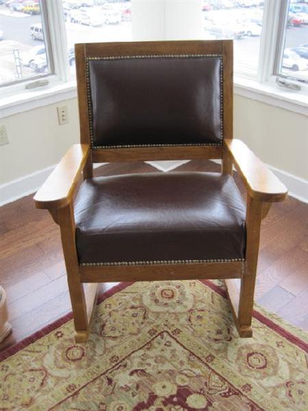 Leather and wood rocking chair