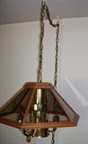 Wood/glass shade hanging lamp