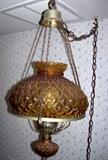 Amber glass globe hanging lamp