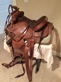 15" Vintage Bona Allen tooled silver Show saddle. Complete with leather breast plate, bridle, hatter with lead. So neat! 
