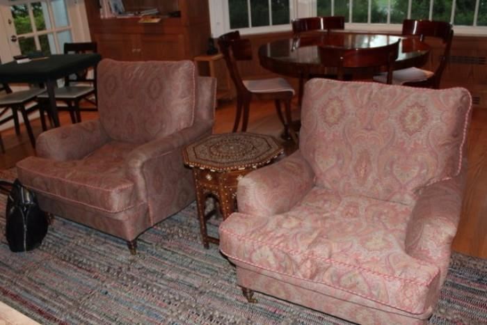 Pair Upholstered Easy Chairs