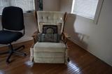Rocker recliner, deco pillows and desk chair