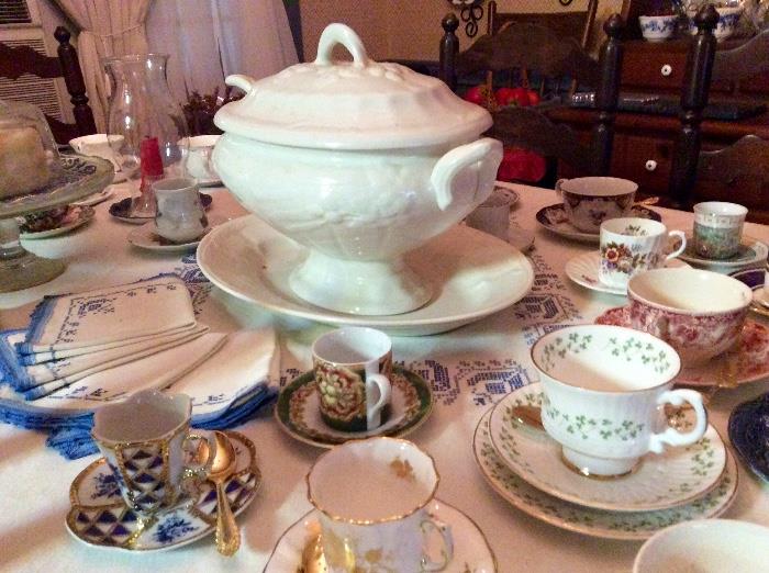 Lots of tea cups, ready to serve with