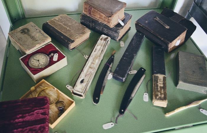 Pocket watch, straight razors, Pocket Bibles from 1800s