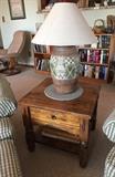 End table hand crafted, Java Craftsman Collection with large pottery lamp