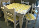 Children hand painted four chairs and table roses, bows, polka dots, and plaids