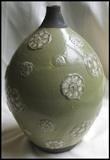  Hand crafted ceramic olive colored glazed vase