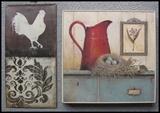  Tin rooster art and country print with robin eggs and nest