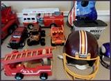  Toys including football helmets andTonka Fire Truck