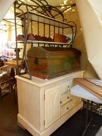 Bakers rack and antique trunk