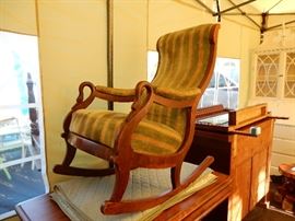 Mid 1850 antique rocker. This has history, belonged to a beautiful woman whom was instrumental in forming the Julie Art School of Art/Music.