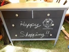metal dresser, front is a chalk board! How Fun