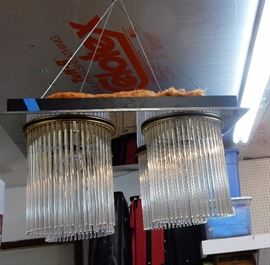 Incredible 70's ceiling fixture there are two of these, the glass rods are stunning.