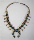 Native American Squash Blossom Necklace in Silver and Turquoise