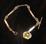 Gold Watch Fob Chain with Large Citrine