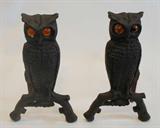 Owl Andirons with Glass Eyes