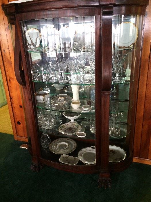 Large bow-front display cabinet, original glass, Beggs family piece