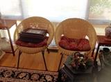 Matching MCM wicker scoop chairs with iron legs