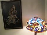 large Tiffany style stained glass fish table lamp