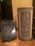 Old Coal box and large Red Wing Art Pottery Brushware Umbrella Stand