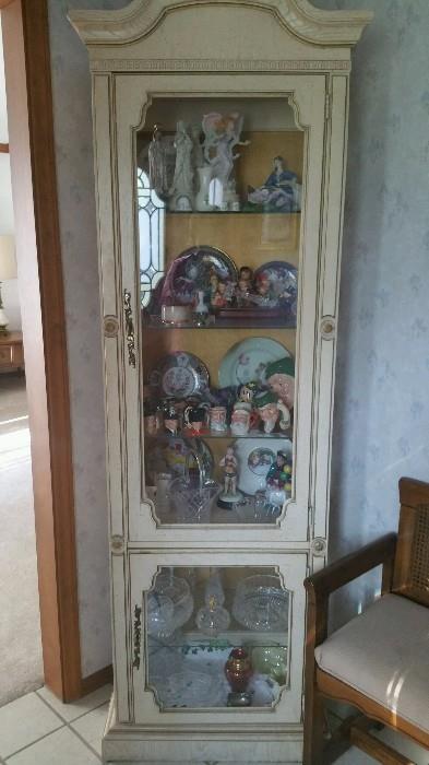Curio Cabinet with Waterford, LLadro, Royal Doulton mini mugs, Belleek, Tipperary